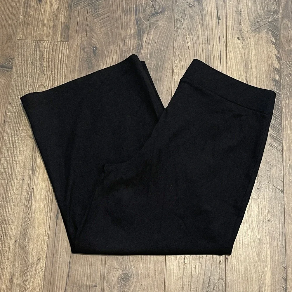 Ann Taylor Factory Womens Black Wide Leg Cropped Pull On Pants Size L